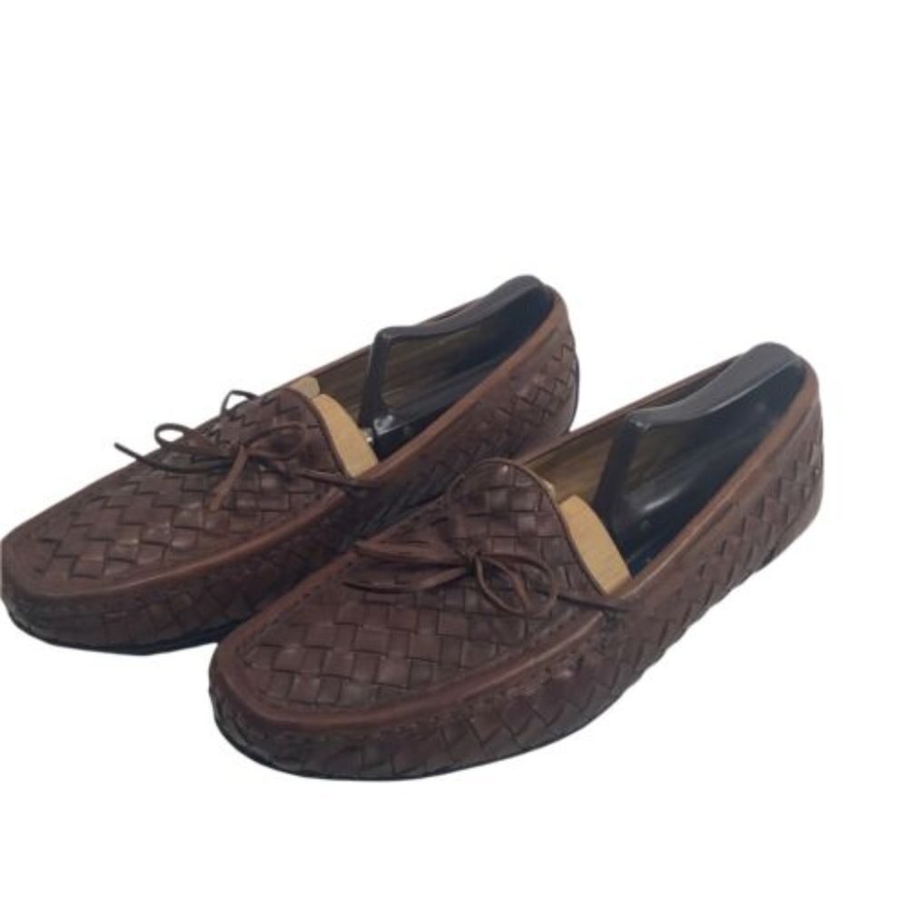 BRAGANO Men's Brown Woven Leather Slip On Driving Loafer Shoes Size‎ US 8 1/2M